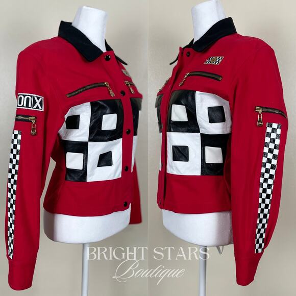 Rare Red Vintage Jacket ASO Chloe Grace Moretz Black White Formula 1 Grand Prix - Picture 7 of 7